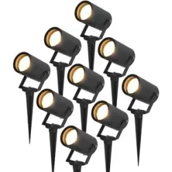 HOFTRONIC 9x Spikey LED Gartenstrahler mit Erdspieß Dimmbar - exkl. GU10 - Wandstrahler - IP65 für innen und außen - Erdspieß - Schwarz
