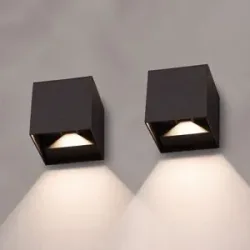 HOFTRONIC 2er-Set Kansas Solar LED-Wandleuchten XL - Cube Downlight - Inkl. Bewegungsmelder und Dämmerungsschalter - 3000K warmweiß - IP65 wasserdicht - Monokristall - Schwarz