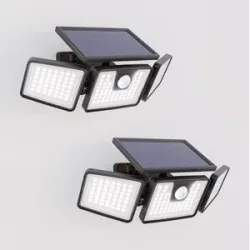 HOFTRONIC 2er-Set Edon Solar-Wandleuchten mit PIR-Bewegungsmelder - inkl. Dämmerungssensor - IP44 wasserdicht - 156 LEDs - 7 Watt - 6500K 700 Lumen tageslichtweißes Licht - Schwarz