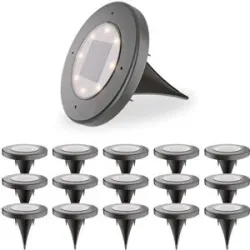 HOFTRONIC Ellis 16x Solar Bodeneinbaustrahler - 8 LEDs - 3000K warmweißes - IP65 wasserdicht - Inkl. Dämmerungsschalter - Schwarz