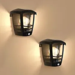 HOFTRONIC 2er-Set Clark - Solar-Wandlampen - mit PIR Bewegungsmelder - 3000K warmweißes Leuchtmittel - IP44 wasserdicht - Schwarz - Gartenbeleuchtung - Außenlampe