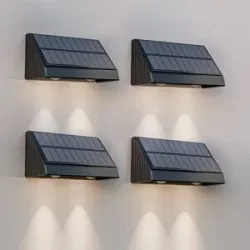 HOFTRONIC 4x Mikey - Solar Wandleuchte - Downlight - 3000K Warmweiß - Schwarz - Zaunbeleuchtung mit Solarenergie