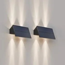 HOFTRONIC 2x Roby - Solar-Wandleuchte - Up & Downlight - 2 Lichtmodi - 4 Lichter - 3000K warmweiß - Schwarz