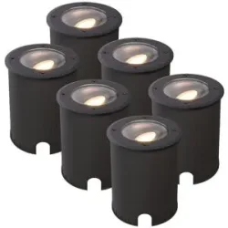 HOFTRONIC 6er Set Lilly LED Bodeneinbaustrahler Dimmbar - Schwenkbar - Befahrbar - Rund - 2700K warmweiß - IP67 wasserdicht - 3 Jahre Garantie - Schwarz