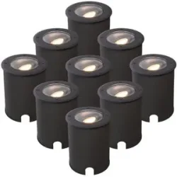 HOFTRONIC 9er Set Lilly LED Bodeneinbaustrahler Dimmbar - Schwenkbar - Befahrbar - Rund - 2700K warmweiß - IP67 wasserdicht - 3 Jahre Garantie - Schwarz