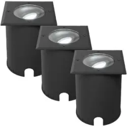 HOFTRONIC 3er Set Cody LED Bodeneinbaustrahler Schwarz - GU10 4,5 Watt 345 Lumen dimmbar - 6500K tageslichtweiß - Schwenkbar - Befahrbar - quadratisch - IP67 wasserdicht