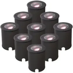 HOFTRONIC SMART 9er Set Lilly - Smart LED Bodeneinbaustrahler - IP67 wasserdicht - 5,5 Watt 345 Lumen - Schwenkbar - Befahrbar - Rund - Wifi + Bluetooth - RGBWW - GU10 - Kompatibel mit Google Home, Amazon Alexa und Siri - Schwarz