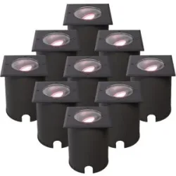 HOFTRONIC SMART 9er Set Cody - Smart LED Bodeneinbaustrahler - IP67 wasserdicht - 5,5 Watt 345 Lumen - Schwenkbar - Befahrbar - Quadratisch - Wifi + Bluetooth - RGBWW - GU10 - Kompatibel mit Google Home, Amazon Alexa und Siri - Schwarz