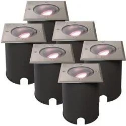 HOFTRONIC SMART 6er Set Cody - Smart LED Bodeneinbaustrahler - IP67 wasserdicht - 5,5 Watt 345 Lumen - Schwenkbar - Befahrbar - Quadratisch - Wifi + Bluetooth - RGBWW - GU10 - Kompatibel mit Google Home, Amazon Alexa und Siri - Edelstahl