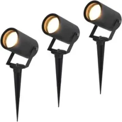 HOFTRONIC 3er Set Spikey LED Gartenstrahler mit Erdspieß - Dimmbar - GU10 Fassung - Wandspot - IP65 für den Innen- und Außenbereich - Erdspieß - Schwarz