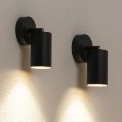 HOFTRONIC 2er Set Lago - LED Wandleuchten - 4 Watt 345 Lumen - 4000K neutralweiß - GU10 - Dimmbar - IP44 wasserdicht - Geeignet als Wandstrahler und Deckenstrahler - Für innen und außen - Schwarz