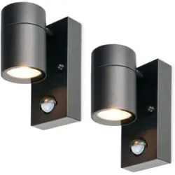 HOFTRONIC 2er-Set Wandleuchten Mason - Schwarz - Bewegungsmelder und Dämmerungsschalter - IP44 spritzwassergeschützt - Spotlight für den Innen- und Außenbereich - Exklusive GU10 Leuchtmittel