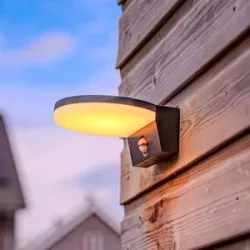 HOFTRONIC Derby - LED-Wandleuchte mit Sensor - 15 Watt 1500 Lumen - Bewegungsmelder und Dämmerungsschalter - 3000K warmweiß - Schwarz - Sicherheitsleuchte
