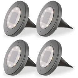 HOFTRONIC Ellis 4er Solar Bodeneinbaustrahler - 8 LEDs - 3000K warmweiß - IP65 Wasserdicht - Schwarz