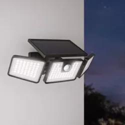 HOFTRONIC Edon - Solar Wandleuchte mit Sensor - 6500K tageslichtweiß - Bewegungsmelder und Dämmerungsschalter - IP44 wasserdicht - Schwarz
