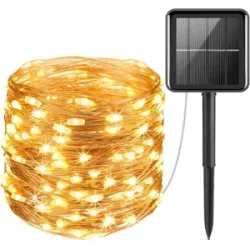 HOFTRONIC Solar Lichterkette 10 Meter - 3000K warmweiß - IP44 Wasserdicht - Glitzereffekt - 4 Lichtmodi - 1200 Lumen