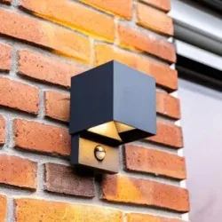 HOFTRONIC Kansas LED-Wandleuchte mit PIR-Sensor - Anthrazit - IP65 - 3000K warmweiß - Innen- und Außenbereich - Up & Down Light - Würfel
