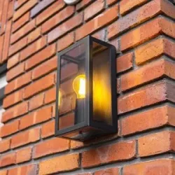 HOFTRONIC Stella - Dimmbare LED-Wandleuchte - Rauchglas - Ohne E27-Leuchtmittel - Max. 60 Watt - IP44 - Schwarz - 3 Jahre Garantie - Für den Innen- und Außenbereich - Wandlaterne