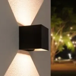 HOFTRONIC Kansas Dimmbare LED-Wandleuchte - Würfel - 7 Watt - 540 Lumen - 3000K warmweiß - Up & Down Licht - IP65 wasserdicht - Schwarz - Wandleuchte für den Innen- und Außenbereich