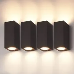 HOFTRONIC 4er Set Selma - LED Wandleuchten - Exkl. GU10-Lichtquelle - Up & Down Light - IP44 wasserdicht - Für drinnen und draußen - Schwarz - Polycarbonat