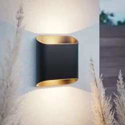 HOFTRONIC Ponta LED-Wandleuchte - 3000K warmweiß - 11 Watt - 1100 Lumen - Up & Down-Licht - IP65 für drinnen und draußen - Doppelseitige Wandleuchte - Schwarz