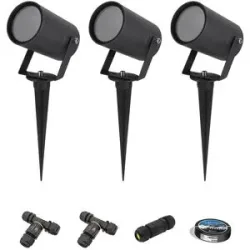 HOFTRONIC 3er Set Spikey LED Gartenstrahler mit Erdspieß - Dimmbar - GU10 Fassung - Wandspot - IP65 für den Innen- und Außenbereich - Erdspieß - Schwarz