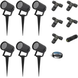 HOFTRONIC 6er Set Spikey dimmbarer LED Gartenstrahler mit Erdspieß - GU10 Fassung - Wandspot - IP65 für den Innen- und Außenbereich - Erdspieß - Schwarz