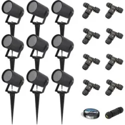 HOFTRONIC 9x Spikey LED Gartenstrahler mit Erdspieß Dimmbar - exkl. GU10 - Wandstrahler - IP65 für innen und außen - Erdspieß - Schwarz
