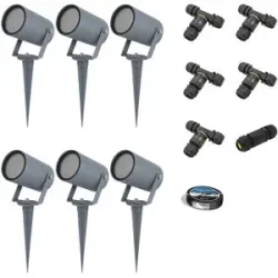 HOFTRONIC 6x Spikey LED Gartenstrahler mit Erdspieß - Dimmbar - exkl. GU10 - Wandstrahler - IP65 für innen und außen - Erdspieß - Anthrazit