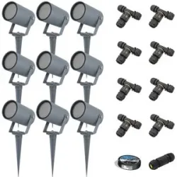 HOFTRONIC 9x Spikey LED Gartenstrahler mit Erdspieß - Dimmbar - exkl. GU10 - Wandstrahler - IP65 für innen und außen - Erdspieß - Anthrazit