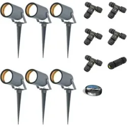 HOFTRONIC 6er Set Spikey LED Gartenstrahler mit Erdspieß - GU10 4 Watt 345 lumen - Dimmbar - Schwenkbar - 2700K warmweiß - IP65 Wasserdicht - Anthrazit - Erdspießstrahler - Pinstrahler - Inklusive Installationsmaterial (Kabel & Verbinder)