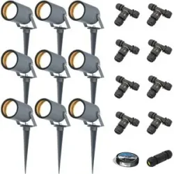 HOFTRONIC 9er Set Spikey LED Gartenstrahler mit Erdspieß - GU10 4 Watt 345 lumen - Dimmbar - Schwenkbar - 2700K warmweiß - IP65 Wasserdicht - Anthrazit - Erdspießstrahler - Außenstrahler - Inklusive Installationsmaterial (Kabel & Verbinder)