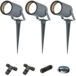 HOFTRONIC 3er Set Spikey LED Gartenstrahler mit Erdspieß - GU10 4 Watt 345 Lumen - Dimmbar - Schwenkbar - 4000K neutralweiß - IP64 Wasserdicht - Anthrazit - Erdspießstrahler - Außenstrahler - Inklusive Installationsmaterial (Kabel & Verbinder)