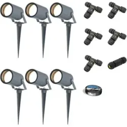 HOFTRONIC 6er Set Spikey LED Gartenstrahler mit Erdspieß - GU10 4 Watt 345 Lumen - Dimmbar - Schwenkbar - 4000K neutralweiß - IP64 Wasserdicht - Anthrazit - Erdspießstrahler - Pinstrahler - Inklusive Installationsmaterial (Kabel & Verbinder)