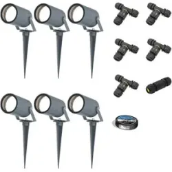 HOFTRONIC 6er Set Spikey LED Gartenstrahler mit Erdspieß - GU10 4 Watt 345 Lumen - Dimmbar - Schwenkbar - 6500K tageslichtweiß - IP64 Wasserdicht - Anthrazit - Erdspießstrahler - Außenstrahler - Inklusive Installationsmaterial (Kabel & Verbinder)