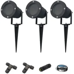 HOFTRONIC Sydney - 3x Gartenstrahler XL - Aluminium - Schwarz - IP65 wasserdicht - Geeignet für GU10 Strahler - 20 Watt - 3 Jahre Garantie - Inklusive Installationsmaterial (Kabel & Verbinder)