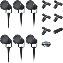 HOFTRONIC Sydney - 6x Gartenstrahler XL - Aluminium - Schwarz - IP65 wasserdicht - Geeignet für GU10 Strahler - 20 Watt - 3 Jahre Garantie - Inklusive Installationsmaterial (Kabel & Verbinder)