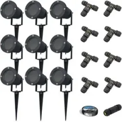 HOFTRONIC Sydney - 9x Gartenstrahler XL - Aluminium - Schwarz - IP65 wasserdicht - Geeignet für GU10 Strahler - 20 Watt - 3 Jahre Garantie - Inklusive Installationsmaterial (Kabel & Verbinder)