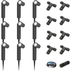 HOFTRONIC 9er Set Pinero LED Gartenstrahler mit Erdspieß - GU10 4W 345lm - Dimmbar - Schwenkbar - 6500K tageslichtweiß - IP64 - Schwarz - Gartenspot - Inklusive Installationsmaterial (Kabel & Verbinder)