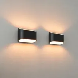 LUSENZ 2x Volans nero oro - Ovale Wandleuchte mit Up- und Down-Licht, mattschwarzer Beschichtung und goldfarbener Innenseite