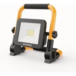HOFTRONIC LED-Baustrahler mit Akku ? Wiederaufladbar ? 6500 K ? 10 W ? 1400 lm ? Neigbar ? Brenndauer: 4?6 Stunden ? 25.000 Betriebsstunden ? Schutzart IP54 ? 2 Jahre Garantie