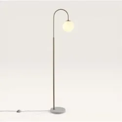 LUSENZ Sereno - Stehlampe aus Messing 160 cm - Modernes design - Stehlampe wohnzimmer - E27 Fassung - Alabasterglas - Weißer Marmorfuß - Mit Fußschalter