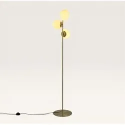 LUSENZ Elyndra - Stehlampe Gold Metall 150 cm - Stehlampe wohnzimmer - Modernes design - 3 Kugeln - Gebrochenes weißes Glas - Mit Fußschalter