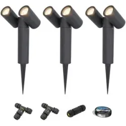 HOFTRONIC 3er Set Pinero Doppel LED Gartenstrahler mit Erdspieß - GU10 8W 690lm - Dimmbar - Schwenkbar - GU10 Fassung - 4000K neutralweiß - IP64 - Schwarz- Gartenspot - Außenstrahler - Inklusive Installationsmaterial (Kabel & Verbinder)