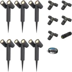 HOFTRONIC 6er Set Pinero Doppel LED Gartenstrahler mit Erdspieß - GU10 8W 690lm - Dimmbar - Schwenkbar - GU10 Fassung - 4000K neutralweiß - IP64 - Schwarz- Gartenspot - Außenstrahler - Inklusive Installationsmaterial (Kabel & Verbinder)