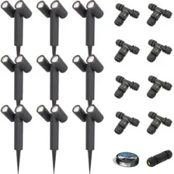 HOFTRONIC 9er Set Pinero Doppel LED Gartenstrahler mit Erdspieß - GU10 8W 690lm - Dimmbar - Schwenkbar - GU10 Fassung - 6500K tageslichtweiß - IP64 - Schwarz- Gartenspot - Außenstrahler - Inklusive Installationsmaterial (Kabel & Verbinder)