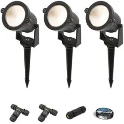 HOFTRONIC Set mit 3 Piton LED-Strahler - 4,9 W, 425 lm - schwenkbar - 20.000 Betriebsstunden - 3000 K warmweiß - IP65 wasserdicht - schwarz - Inklusive Installationsmaterial (Kabel & Verbinder)