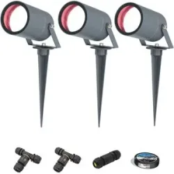 HOFTRONIC SMART 3er Set Spikey Smart Gartenstrahler mit Erdspieß - RGBWW - Wifi + Bluetooth - 5,5W 400lm - IP65 Wasserdicht - App-Steuerung - Google Home, Amazon Alexa und Siri - Anthrazit - Gartenspots - Inklusive Installationsmaterial (Kabel & Ver