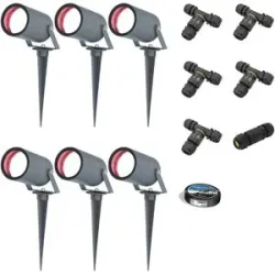 HOFTRONIC SMART 6er Set Spikey Smart Gartenstrahler mit Erdspieß - RGBWWW - Wifi + Bluetooth - 5,5W 400lm - IP65 Wasserdicht - App-Steuerung - Google Home, Amazon Alexa und Siri - Anthrazit - Gartenspots - Inklusive Installationsmaterial (Kabel & Ve