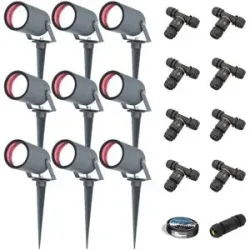 HOFTRONIC SMART 9er Set Spikey Smart Gartenstrahler mit Erdspieß - RGBWWW - Wifi + Bluetooth - 5.5W 400lm - IP65 Wasserdicht - App-Steuerung - Google Home, Amazon Alexa und Siri - Anthrazit - Gartenspots - Inklusive Installationsmaterial (Kabel & Ve